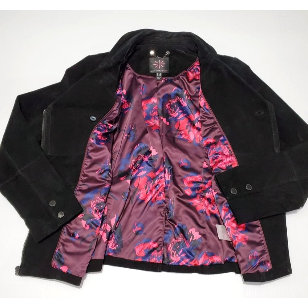 Isaac Mizrahi Women's Black Suede Leather Motorcycle Jacket Size 8 627 - Picture 10 of 13